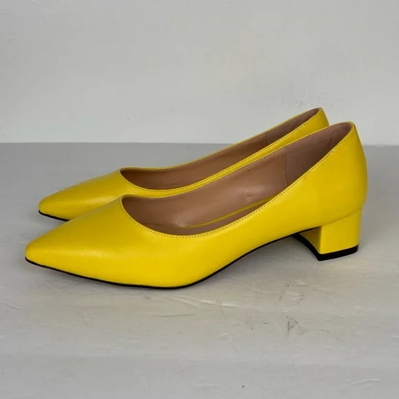 Wayderns Square Heels Pumps Shoes Size 7 Neon Yellow Preppy Career Y2K Inspired - Picture 2 of 9